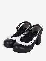 Sweet Lolita Footwear Escarpins Lolita à talons épais en cuir PU avec nœuds blancs