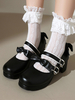 Sweet Lolita Footwear Escarpins Lolita à talons épais en cuir PU avec nœuds noirs
