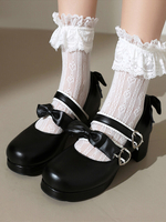 Sweet Lolita Footwear Escarpins Lolita à talons épais en cuir PU avec nœuds noirs