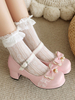 Sweet Lolita Footwear Escarpins Lolita à talons épais en cuir PU avec nœuds roses