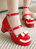 Sweet Lolita Footwear Escarpins Lolita à talons épais en cuir PU avec nœuds rouges