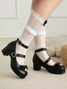 Sweet Lolita Footwear Escarpins Lolita en cuir PU à bout rond et nœuds noirs