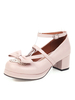 Sweet Lolita Footwear Pink Bow Bows Round Toe Synthétique Leather Lolita Pumps Déguisements Halloween