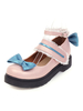 Sweet Lolita Footwear Pink Bow Lace Toe Round Toe Synthétique Leather Lolita Pumps Déguisements Halloween