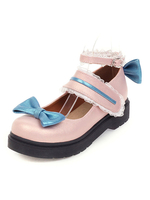 Sweet Lolita Footwear Pink Bow Lace Toe Round Toe Synthétique Leather Lolita Pumps Déguisements Halloween