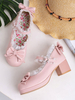 Sweet Lolita Footwear Pink Bows Escarpins en cuir Synthétique à gros talons Lolita Déguisements Halloween