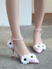 Sweet Lolita Footwear Pink Daisy Flowers Synthétique Leather Goblet Heel Lolita Shoes Déguisements Halloween