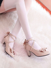 Sweet Lolita Footwear Pink Ruffles Bows Synthétique Leather Prism Heel Lolita Shoes Déguisements Halloween