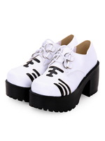 Sweet Lolita Footwear Print - Plateforme à lacets bicolores à semelle compensée - Chaussures Lolita blanches Déguisements Halloween