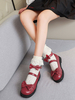 Sweet Lolita Footwear Red Bows Chaussures plates en cuir Synthétique Lolita Déguisements Halloween