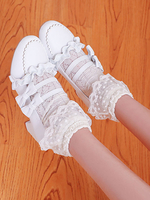 Sweet Lolita Footwear White Bows Ruffles Round Toe Synthétique Leather Lolita Pumps Déguisements Halloween