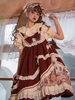 Sweet Lolita JSK Dress Burgundy Polyester Bowknots Ruffles Jupe Lolita Pull sans manches
