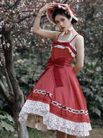 Sweet Lolita JSK Dress Polyester Bows Ruffles Robe sans manches Sweet Red Lolita Jumper Jupe