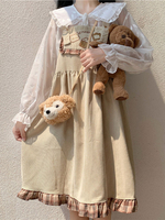 Sweet Lolita JSK Dress Velours Côtelé Sans Manches Jupe Jumper Académique Lolita Marron Jaune Clair