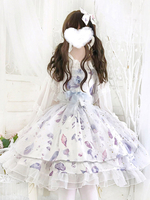 Sweet Lolita JSK Robe Aurelia Imprimé Noeuds Blancs Lolita Pull Jupes Déguisements Halloween