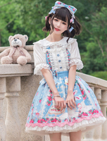 Sweet Lolita JSK Robe Bleu ciel clair sans manches Polyester Imprimé Lolita Pull Jupes