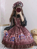 Sweet Lolita JSK Robe Mascarade Imprimé Arcs Volants Jupes Jumper Lolita Bordeaux Déguisements Halloween