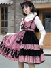 Sweet Lolita Jsk Robe Métonnière Rouge Polyester rouge sans manches Polka Dot Nets Tiered Lolita Jumper Jupes