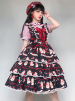 Sweet Lolita Jsk Robe Noir Sans manches Dentelle Deux tons Polyester Daily Casual Lolita Jumper Jupes
