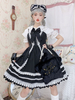 Sweet Lolita JSK Robe noire sans manches à volants Jupes Lolita en fibre de polyester bicolore