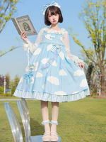 Sweet Lolita JSK Robe Polyester Sans Manches Jupe Pull Lolita Bleu Clair