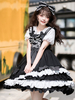 Sweet Lolita JSK Robe Polyester Sans Manches Noeud Dentelle Polka Dot Jupe Lolita Noire