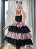 Sweet Lolita JSK Robe Polyester Sans Manches Noir Rose Volants Arcs Tiered Lolita Jumper Jupe