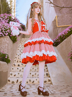 Sweet Lolita JSK Robe Polyester Sans Manches Volants Pastèque Rouge Sweet Lolita Jumper Jupe