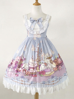 Sweet Lolita Jsk Robe rose sans manches de lapin de lapin à volants Lolita Daily Casual Jumper Jupes