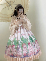 Sweet Lolita JSK Robe Rose sans manches Volants Imprimé Jupes Lolita Jumper Déguisements Halloween