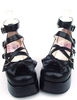 Sweet Lolita noir mat haute plate-forme chaussures cheville bretelles coeur forme boucles Bow Déguisements Halloween