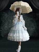 Sweet Lolita OP Dress 4 pièces ensemble bébé bleu à volants manches longues Lolita une pièce robes tenue