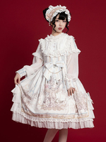 Sweet Lolita OP Dress Blanc Manches Longues Polyester"idien Décontracté Lolita One Piece Robes