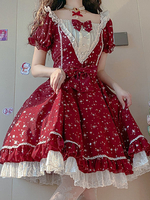 Sweet Lolita OP Dress Bordeaux manches courtes volants en mousseline de soie Nœuds Lolita One Piece Dress