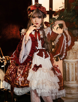 Sweet Lolita OP Dress Bordeaux manches longues Bowknots Polyester Lolita One Piece Dresses