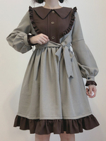 Sweet Lolita OP Dress Gris Manches Longues Plaid Classic Lolita One Piece Dresses
