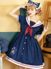 Sweet Lolita OP Dress Neverland Ruffles Marine Floral Print Manches Courtes Lolita One Piece Robes