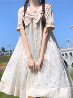 Sweet Lolita OP Dress Polyester manches courtes brodé Bowknot Casual Lolita One Piece Dress