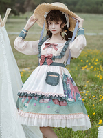 Sweet Lolita OP Dress Polyester manches longues volants arcs Sweet Lolita One Piece Dress