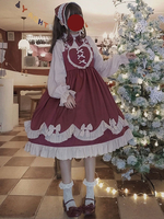 Sweet Lolita OP Dress Robe bicolore Lolita rouge à volants et noeud papillon Déguisements Halloween