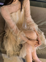 Sweet Lolita Op Robe Abricot manches longues à manches longues tulle paillettes Lolita One Piece Robe