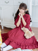 Sweet Lolita Op robe coton demi manches de manches volants bordeaux décontractés lolita robe