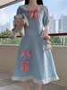 Sweet Lolita Op Robe Peter Pan Collier Polyester Manchons courts à manches courtes Léger Bleu Lolita One Piece Robe