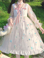 Sweet Lolita Op Robe Polyester Longues Manches Robe Dentelle Blanc Lolita One Piece Robe