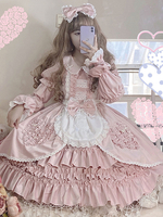 Sweet Lolita Op Robe Polyester manches longues à manches longues ecks arcs rose lolita une pièce