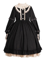 Sweet Lolita OP Robe Volants Noir Manches Longues Lolita Robes One Piece Déguisements Halloween