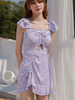 Sweet Lolita Outfits - Combinaison sans manches à imprimé floral à volants violets