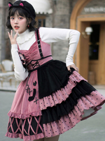 Sweet Lolita Outfits 3 Pieces Set Black Bows Ruffles Crewneck manches longues Lolita Pull Jupe