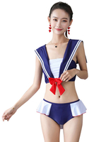 Sweet Lolita Outfits Blue Bow Ruffles Bows Pantalon sans manches Top Tenue de maillot de bain