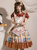 Sweet Lolita Outfits Café Brun Volants En Cascade Coeurs Motif Manches Courtes Tablier Surjupe Chemise Élastique Réglable